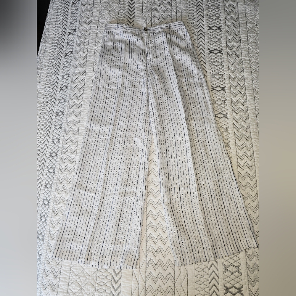 NWT Madewell The Zoe Striped Wide-Leg 100% Linen Pants Sz 6